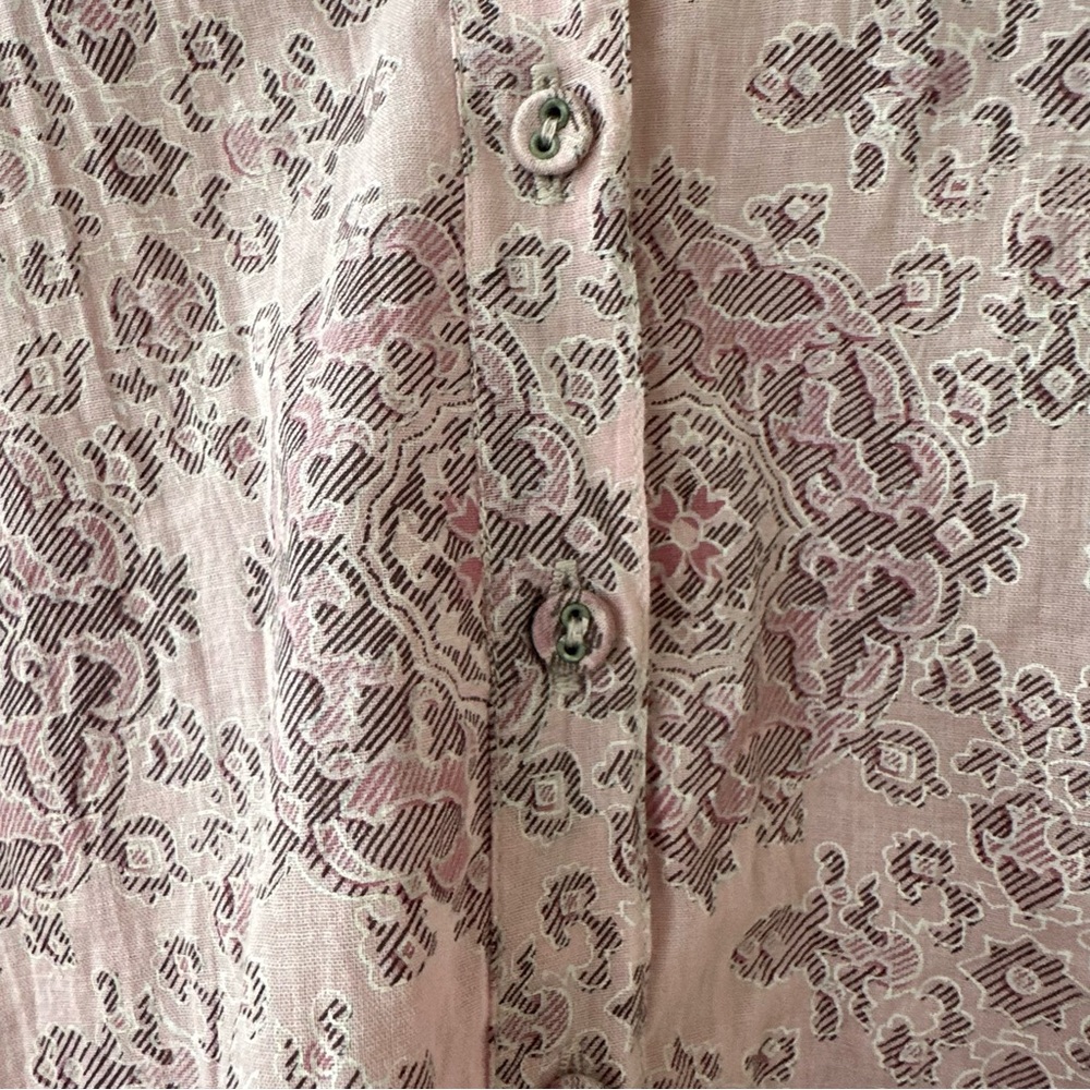 Cino Pink & Purple Floral Button Down Shirt with Tie Sleeves, Size Medium - Picture 4 of 8